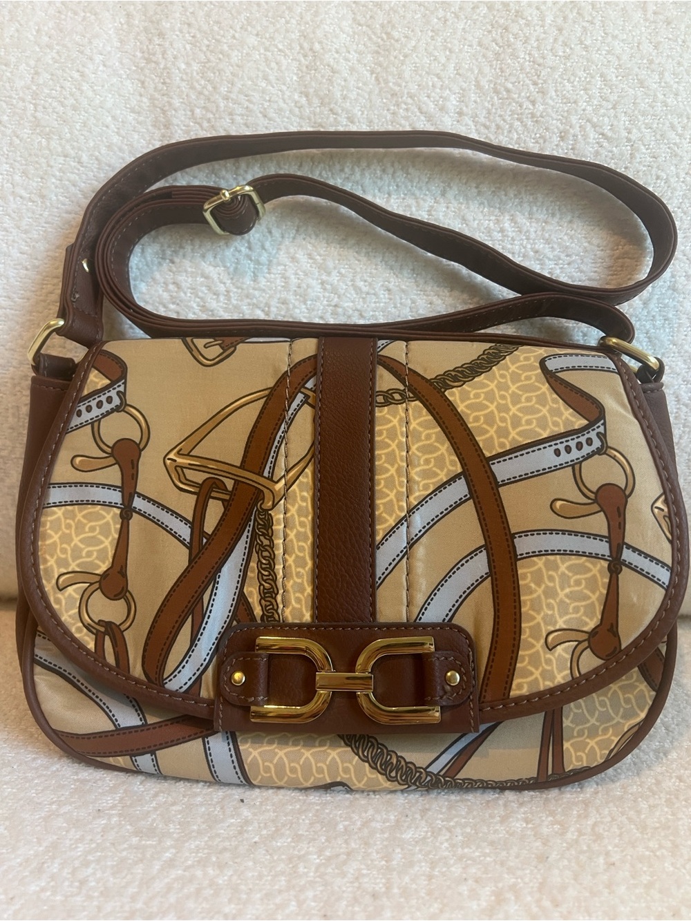 Vintage Y2K Jaclyn Smith Shoulder Bag Preppy Equestrian Chic Stirrup Print
